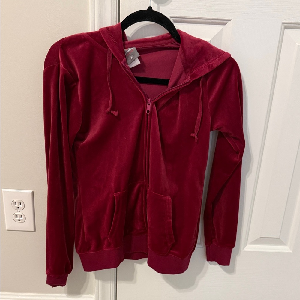 Women’s Velvet Zip Hoodie Bomber Jacket in Burgundy